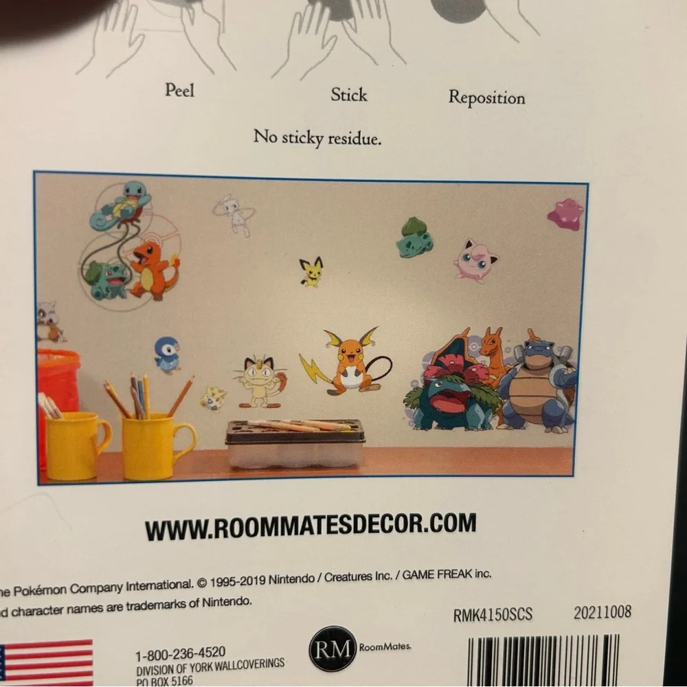 Pokemon peel & stick wall decal 25 pieces Nintendo USA 2019 4 sheets removable